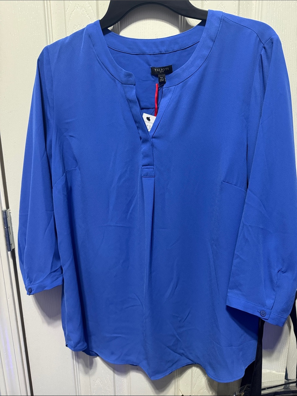 Talbots Cobalt Blue Split V-Neck 3/4 Sleeve Blouse